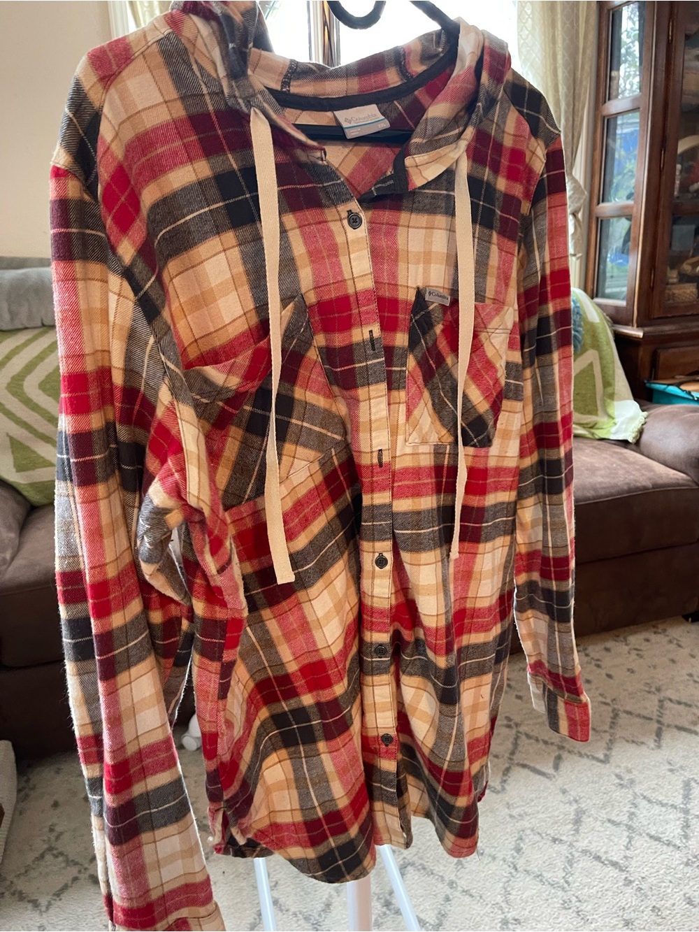 2 shirts: Women’s Columbia Plaid Hooded Flannel Tops